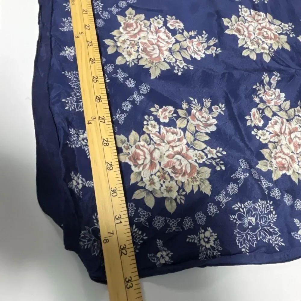 Access 100% silk dark blue floral scarf 32” x 33” hand rolled
